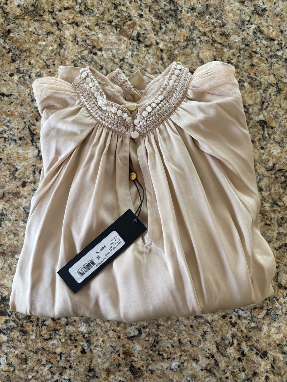 NWT L'AGENCE Joyce Blouse Antique Champagne-Toned Blouse Top Satin Fabric MEDIUM